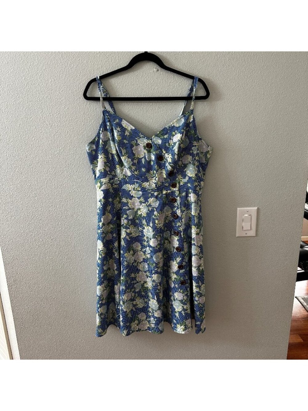 ModCloth Blue Floral Skater Button Front Dress Women's 1X 1XL Sundress Pockets